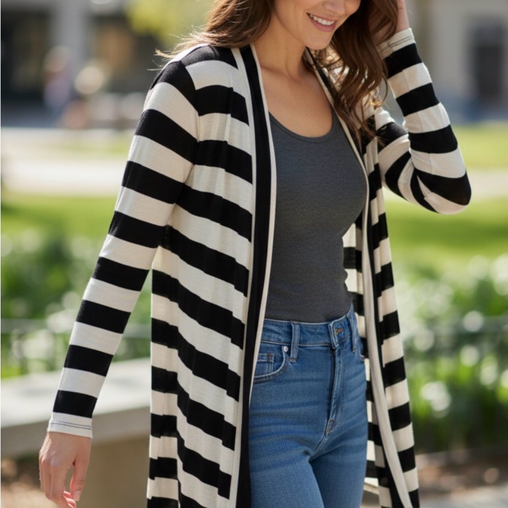 BCBGMaxAzria Black and Cream Striped Cardigan “vintage”